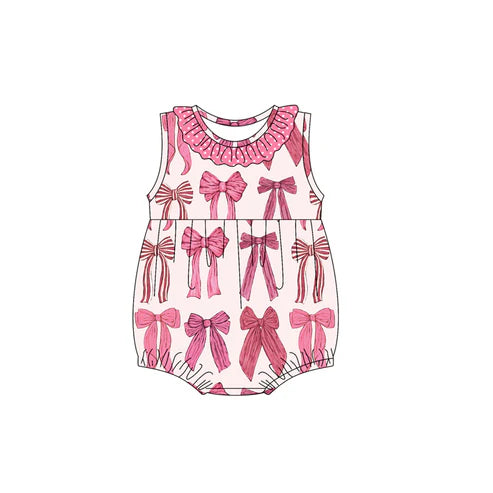 SR2884 Baby Infant Girls Pink Coquette Bows Sleeveless Rompers preorder