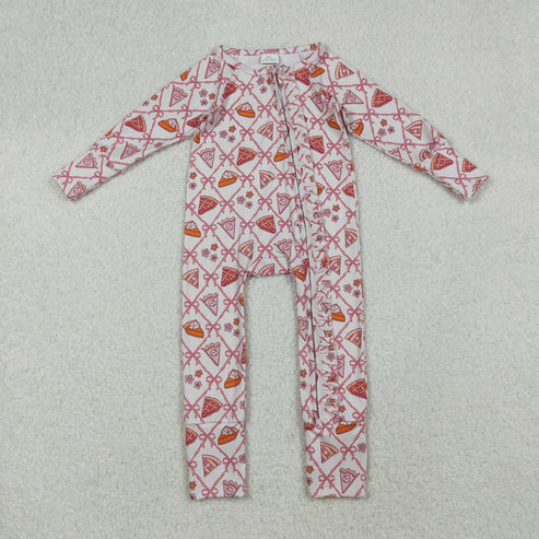 9.16 LR2594 Baby Girls Pink Bows Flowers Plaid Fall Zipper Footie Romper