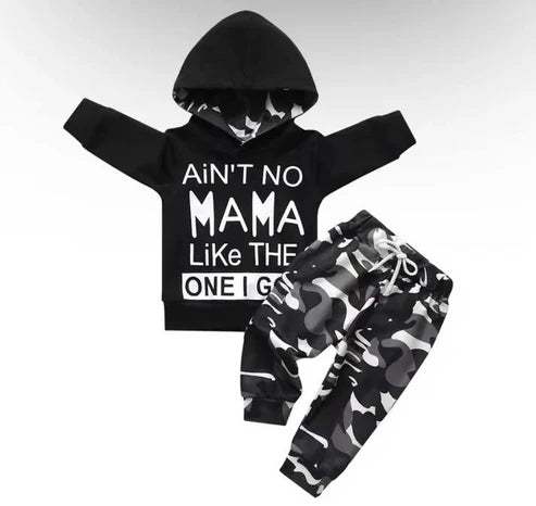 6.4 BLP1017 Baby Boys Black Hooded Shirt Camo Pants Clothes Sets Preorder