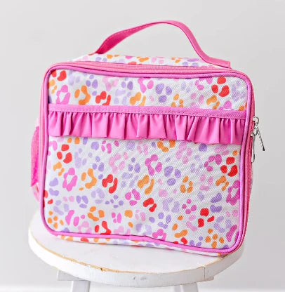 6.18 BA0309 Baby Girls Pink Leopard Ruffle School Bags Lunch Boxes Preorder