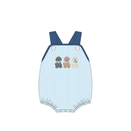 L-3.4 SR2724 Baby Infant Boys Blue Stripes Cute Dogs Straps Rompers preorder