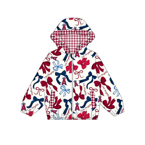 10.12 Custom Moq 8 Baby Girls Los Angeles Team Zipper Bows Hoodies Tops