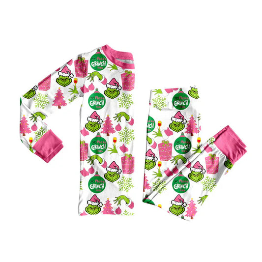 8.26 GLP2733 Baby Girls Green Face Gifts Top Pant Christmas Pajamas Set Preorder