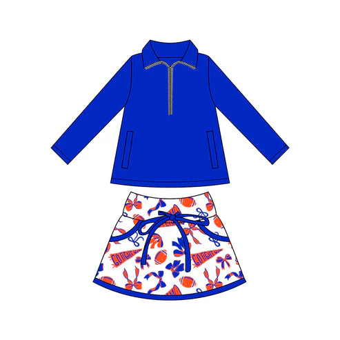 8.11 Custom Moq 5 Baby girls Royal Pullover team Tee Shirts Skorts Clothes Sets