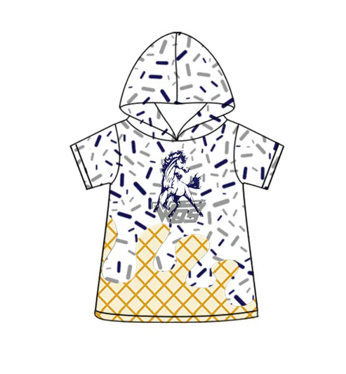 5.16 Preorder(Moq 3) Baby Boys Horse Ice Cream Drips White Hooded Tops