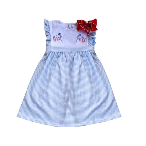 4.11 GSD2378 Baby Girls Blue Flags 4th Of July Knee Length Dresses Preorder