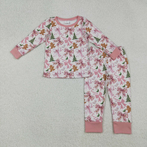 9.24 GLP2542 Baby Girls Pink Long Sleeves Trees Gingerbread Top Pants Pajamas Set
