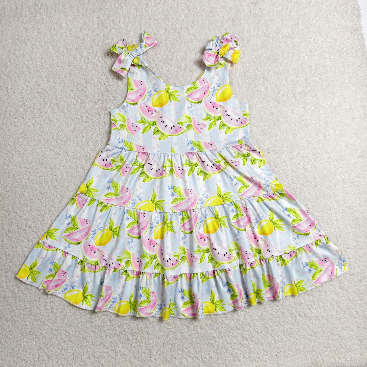GSD3965 Kids Baby Girls Strap Watermelon Lemons Patchwork Knee Length Dresses