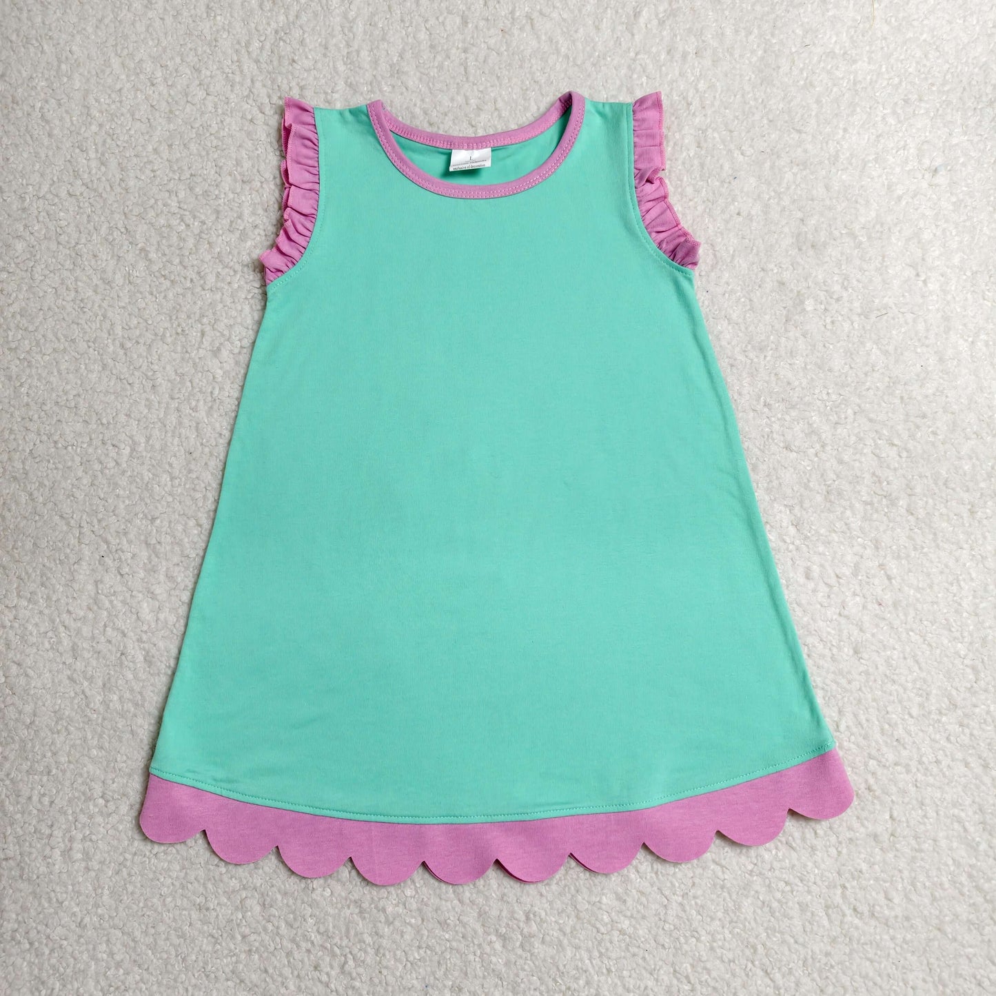 GSD4049 Kids Baby Girls Pink Aqua Sleeveless Scallop Knee Length Dresses