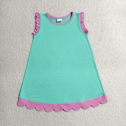 GSD4049 Kids Baby Girls Pink Aqua Sleeveless Scallop Knee Length Dresses