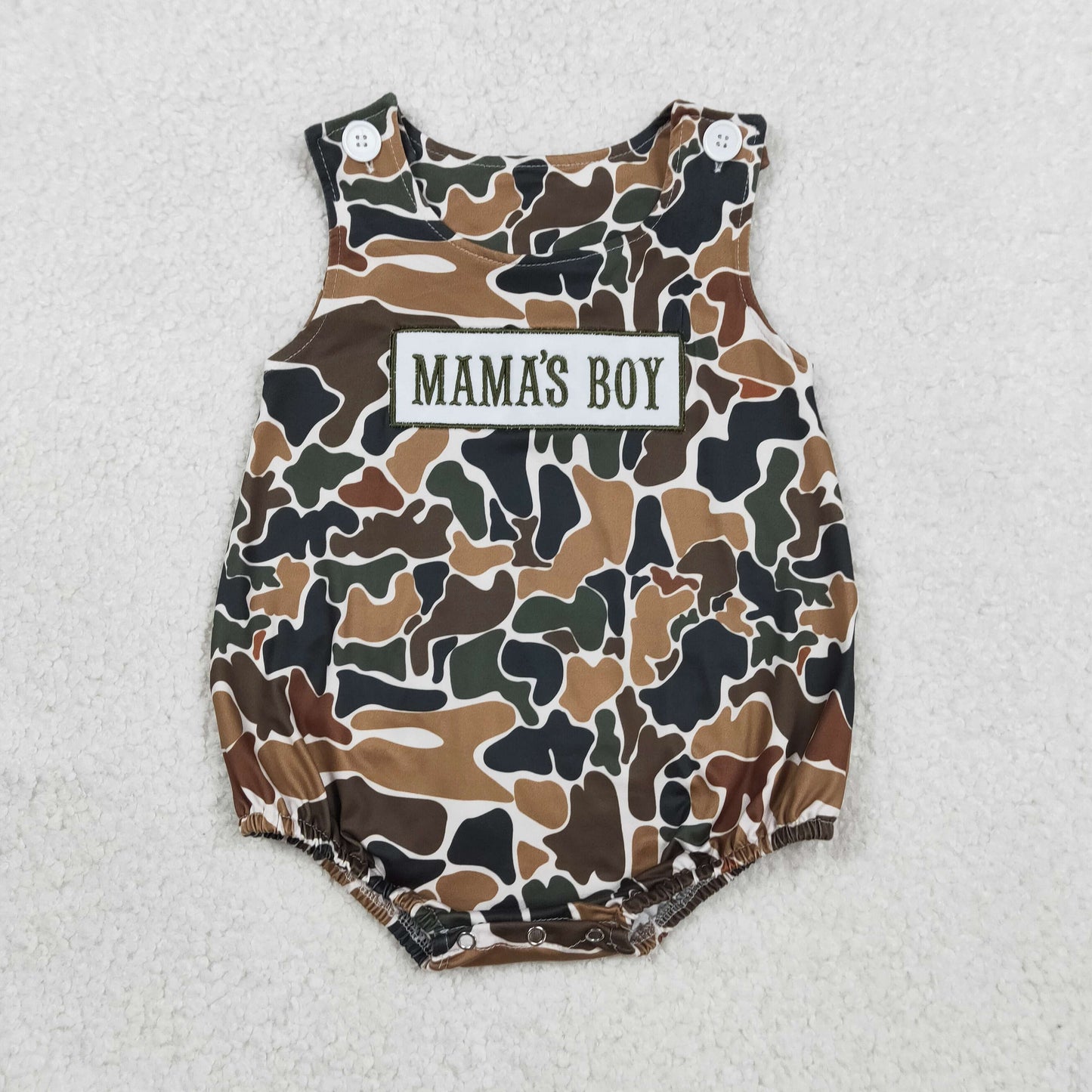 SR3908 Embroidery Mama's Boy Sleeveless Southern Dark Brown Camo Rompers