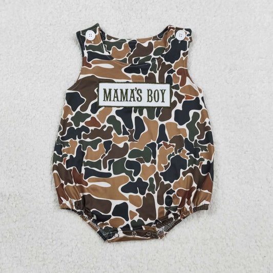 SR3908 Embroidery Mama's Boy Sleeveless Southern Dark Brown Camo Rompers