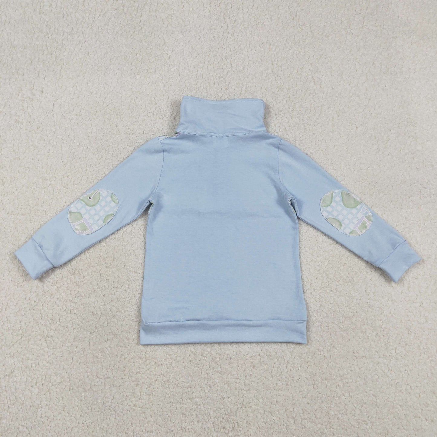 RTS NO MOQ（In Stock) BT1492 Golf Course Sightseeing Vehicle Blue Check Button-Up Long-Sleeve Top