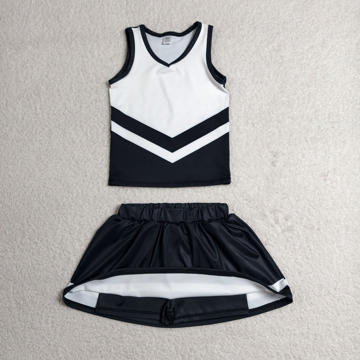 GSD4194 Kids Baby Girls Black Stripe Vest Top Skirt Shorts Team Yoga Active Clothes Sets