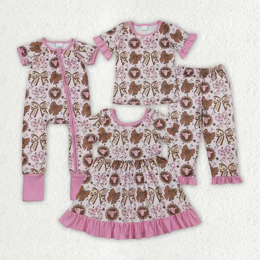 Sibling Baby Girls clothes bow short sleeve shorts Clothes Sets and Dress and romper