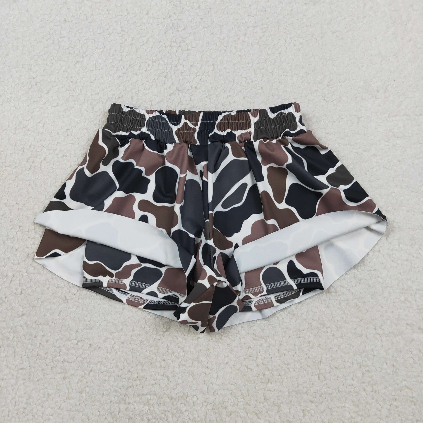 SS0773 Kids Baby Girl Southern Dark Brown Camo Yoga Active Ruffle Shorts Bottom