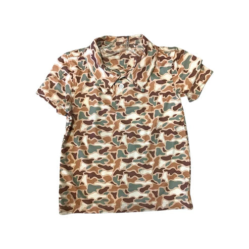 9.20 BT1355 Baby Boys Short Sleeves Green Brown Camo Button Polo Shirts Top Preorder