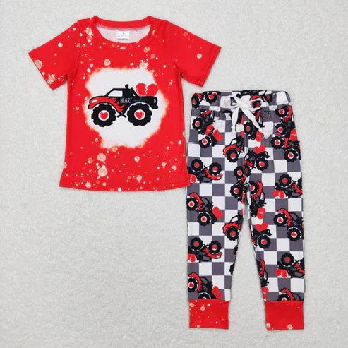 9.16 BSPO0227 off-road vehicle love red short-sleeved gray and white plaid trousers suit