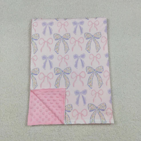 9.23 BL0191 Baby Toddler Girls Pink Blue Bows Minky Blanket