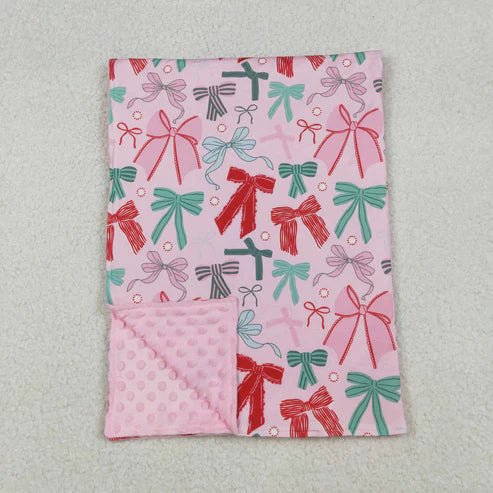 9.23 BL0218 Baby Kids Pink Green Bows Plaid Christmas Blanket