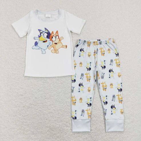 9.15 BSPO0265 white short-sleeved blue trousers suit