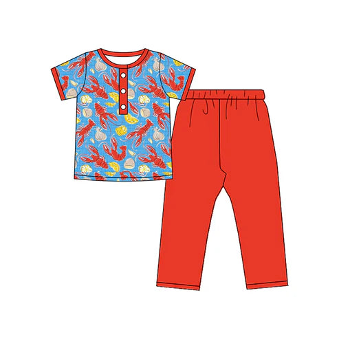 9.23 BSPO0590 Baby Boys Crayfishes Button Top Leggings Mardigras Clothes Sets Preorder
