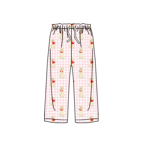 9.22 P0849 Baby Girls Pink Checked Dogs Hearts Valentine Pants With Belt Preorder