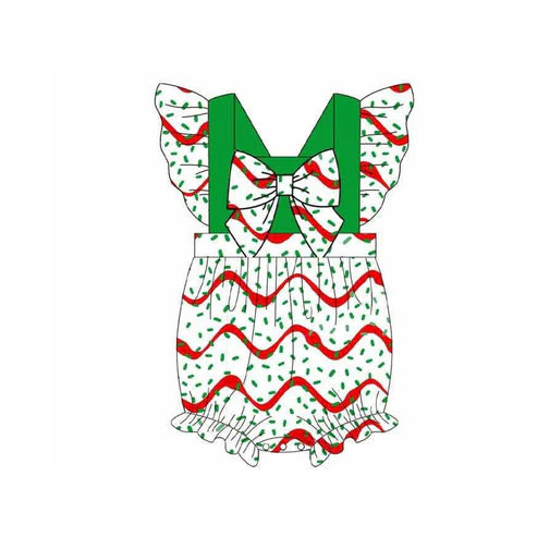9.22 SR3221 Baby Girls Flutter Sleeve Stripe Sprinkles Christmas Ruffle Rompers Preorder