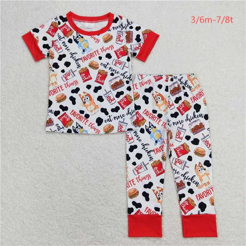 9.15 BSPO0346 cartoon cow print red and white short-sleeved trousers pajamas set