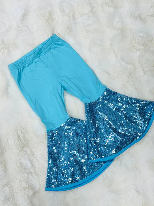 9.23  P0852 Baby Girls Blue Sequin Bell Bottom Pants Preorder
