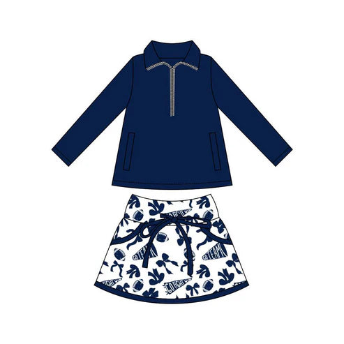9.23 GLD1325 Baby Girls Pockets Pullover Hot Blue Footballs Bows Skorts Team Sets Preorder