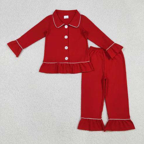 9.24 GLP2789 Baby girls red color cotton Christmas pajamas pants clothes set