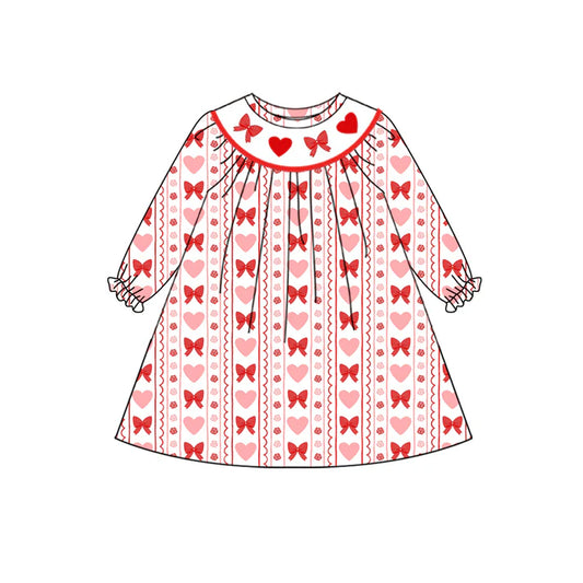 9.25 GLD1336 Baby Girls Red Bows Hearts Valentine Knee Length Dresses Preorder