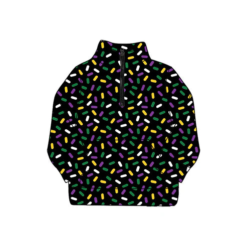 9.18 GT1221 Adult Women Mardi Gras Sprinkles Pocket Zipper Yoga Pullover Tops