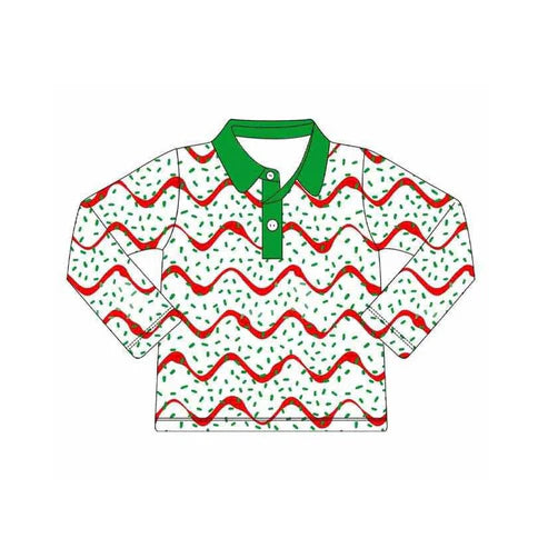 9.22 BT1361 Baby Boys Stripes Sprinkles Christmas Long Sleeve Button Polo Shirts Top Preorder