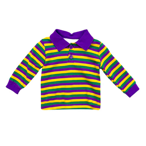9.22 BT1358 Baby Boys Purple Yellow Green Stripe Mardigras Button Polo Shirts Top Preorder