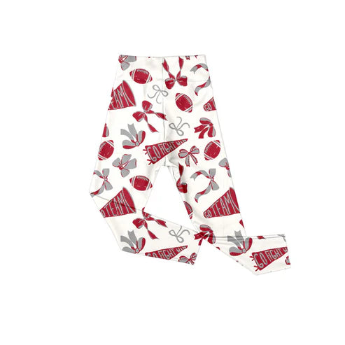 9.20 P0846 Baby Girls Red Go Team Footballs Bows Yoga Legging Pants Preorder