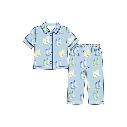 9.25 BSPO0591 Baby Boys Blue Boots Button Shorts Sleeve Top Pants Pajamas Sets Preorder