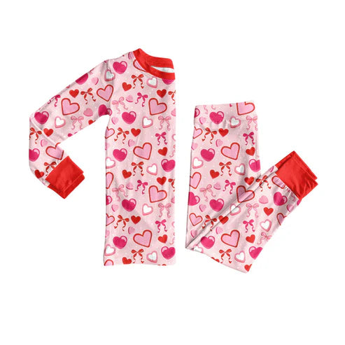 9.18 GLP2841 Baby Girls Red Hearts Bows Top Pants Valentine Pajamas Sets Preorder