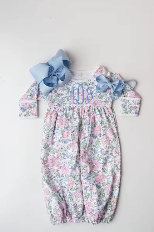 9.22 NB0049 Baby Girls Long Sleeve Blue Pink Floral Newborn Romper Preorder
