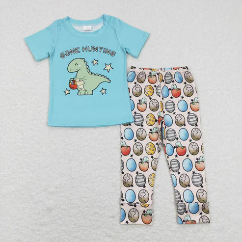 9.16 BSPO0202 Alphabet Dinosaur Blue Short Sleeve Suit