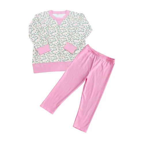 9.18  GLP2839 Baby Girls Pink Bows Floral Shirts Top Legging Pants Clothes Sets Preorder