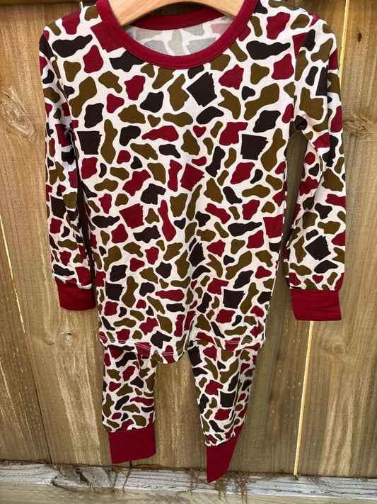 9.25 BLP1296 Baby Boys Red Brown Camo Top Pants Western Pajamas Sets Preorder
