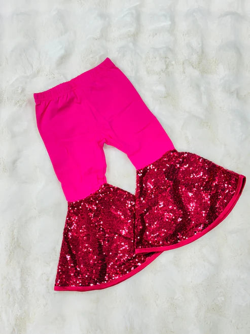 9.23 P0855 Baby Girls Hot Pink Sequin Bell Bottom Pants Preorder