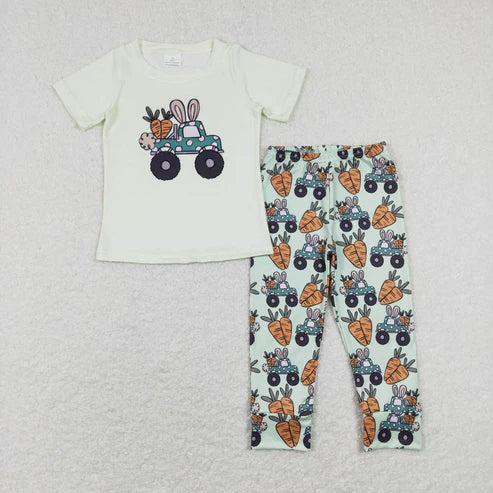9.15 BSPO0256 Carrot Rabbit Ears Truck Beige Short Sleeve Green Suit