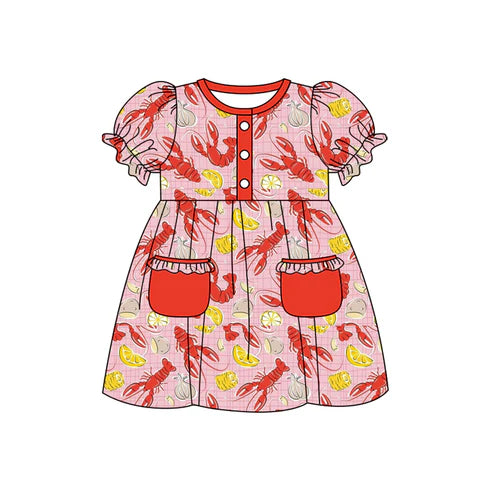 9.23 GSD2811 Baby Girls Crayfishes Button Pockets Mardigras Knee Length Dresses Preorder