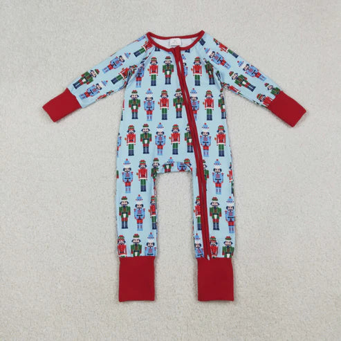 9.24 LR2599 Baby Boys Colorful Soldiers Plaid Zipper Footie Romper