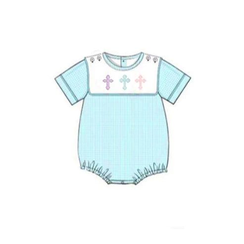 9.20 SR3215 Baby Boys Short Sleeve Cross Easter Rompers Preorder