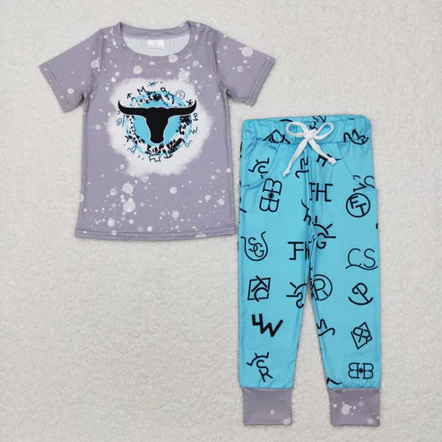 9.16 SPO0224 Alpine bull head grey short-sleeved letter pantsuit