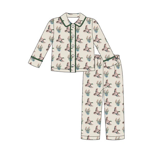 9.20 BLP1290 Baby Boys Log Sleeve Ducks Button Top Pants Hunting Pajamas Sets Preorder